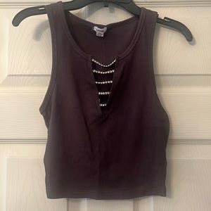Garage Women’s Grey Tank Crop Top with Rhinestone Detailing